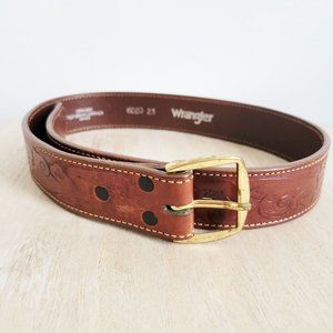 Vintage Wrangler Western Brown Leather Belt with Bronze Hardware Size S